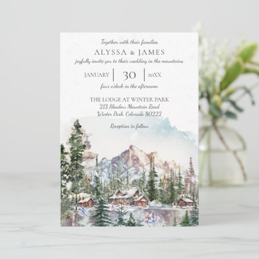ウィンターロッジインザマウンテンズ結婚式招待状 招待状 (スタンド正面)