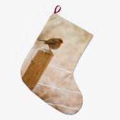 ウィンターロビンレッドバスト ラージクリスマスストッキング (正面 (吊り時))