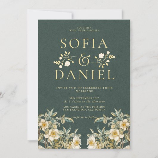 ウィンターロマンチック花模様結婚ズ 招待状 (正面)