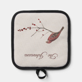 ウィンターローズブルフィンチバードウィンターベリーホリー 鍋敷き