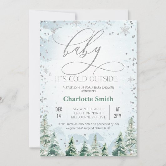 ウィンターワイルダネス男の赤ちゃんベビーシャワー 招待状 (正面)