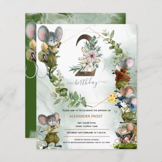 ウィンターワイルドネズミ2nd誕生日パーティの招待状 (正面/裏面)