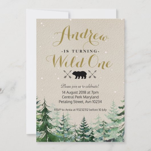ウィンターワイルドワン誕生日招待状 招待状 (正面)