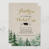 ウィンターワイルドワン誕生日招待状 招待状 (正面/裏面)