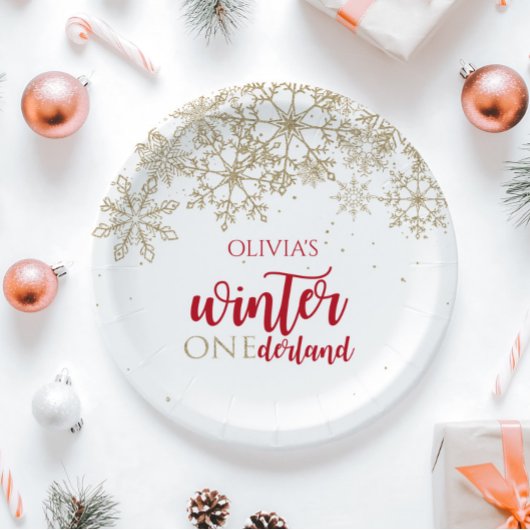 ウィンターワンダーナルドレッドと金ゴールドスノーフレーク誕生日 ペーパープレート