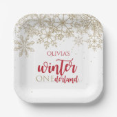 ウィンターワンダーナルドレッドと金ゴールドスノーフレーク誕生日 ペーパープレート (正面)