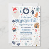 ウィンターワンダーフルブルークリスマス誕生日パーティー 招待状 (正面)