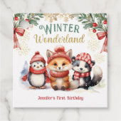 ウィンターワンダーランドかわいい雪動物誕生日 フェイバータグ (正面)
