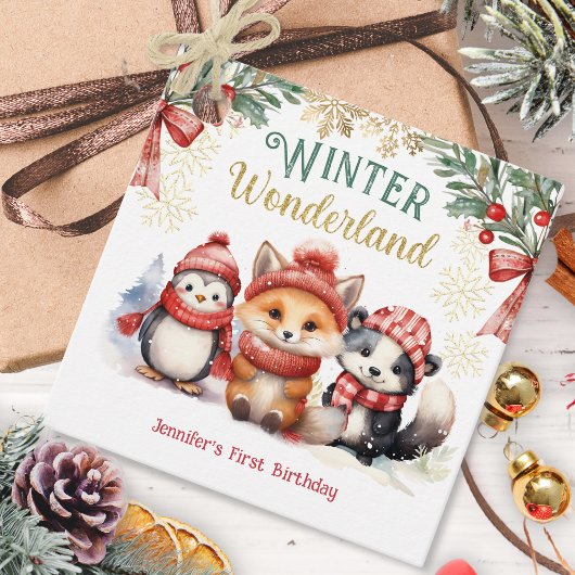 ウィンターワンダーランドかわいい雪動物誕生日 フェイバータグ