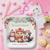 ウィンターワンダーランドかわいい雪動物誕生日 ペーパープレート (パーティー)