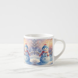 ウィンターワンダーランドのかわいい水彩雪だるま エスプレッソカップ