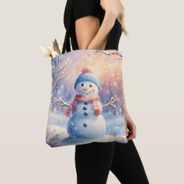 ウィンターワンダーランドのかわいい水彩雪だるま トートバッグ