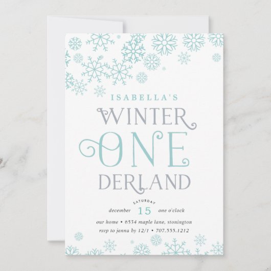 ウィンターワンダーランドの最初の誕生日パーティーの招待状 招待状 (正面)