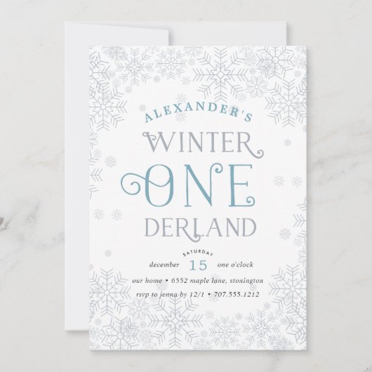 ウィンターワンダーランドの最初の誕生日パーティーの招待状 招待状 (正面)