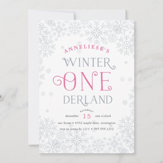ウィンターワンダーランドの最初の誕生日パーティーの招待状 招待状 (正面)