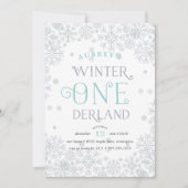 ウィンターワンダーランドの最初の誕生日パーティーの招待状 招待状 (正面)
