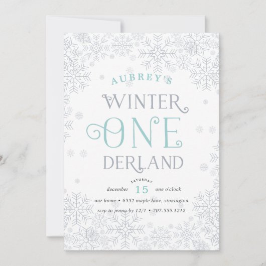 ウィンターワンダーランドの最初の誕生日パーティーの招待状 招待状 (正面)
