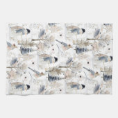 ウィンターワンダーランドの雪だるまと鳥のデザイン キッチンタオル (横)