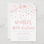 ウィンターワンダーランドの雪の結晶の女の子 1歳の誕生日 招待状 (正面)
