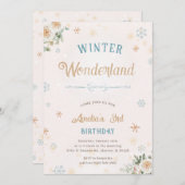 ウィンターワンダーランドアイススノープリンセスガール誕生日 招待状 (正面/裏面)