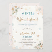 ウィンターワンダーランドアイススノープリンセスガール誕生日 招待状 (正面/裏面)