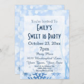 ウィンターワンダーランドアイステーマブルースウィート16誕生日 招待状 (正面/裏面)