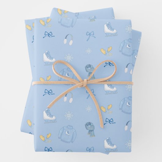 ウィンターワンダーランドアイス姿スケートアイススケートブルー ラッピングペーパーシート (インサイチュ)