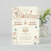 ウィンターワンダーランドアイボリーブルースノーフレーク結婚ズ 箔招待状 (立ち正面)