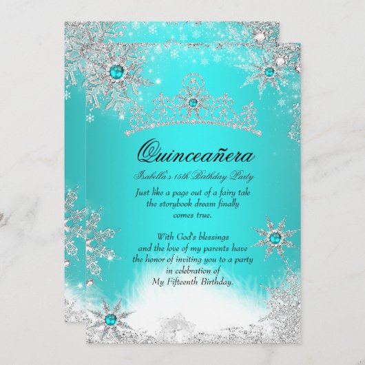 ウィンターワンダーランドアクアブルーキンセアニェラパーティー 招待状 (正面/裏面)