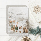 ウィンターワンダーランドアニマルズ&子供の誕生日 招待状