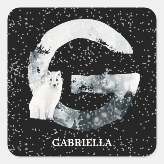 ウィンターワンダーランドアルファベットGモノグラム | Snow Wolf スクエアシール (正面)