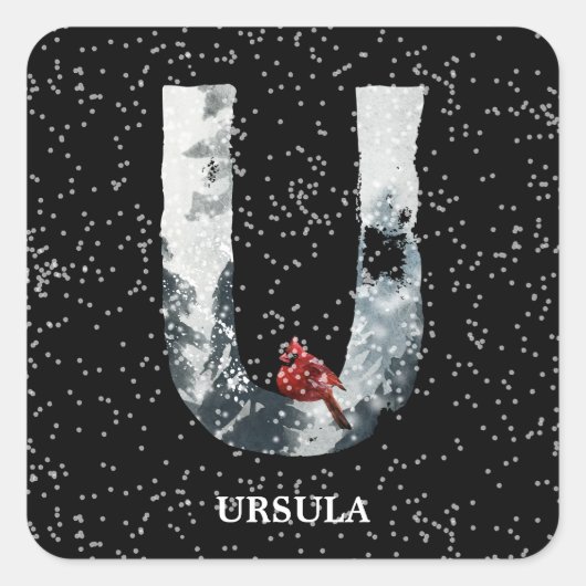 ウィンターワンダーランドアルファベットUモノグラム |赤い鳥 スクエアシール (正面)