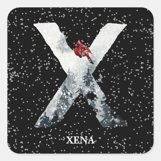 ウィンターワンダーランドアルファベットXモノグラム |赤い鳥 スクエアシール (正面)