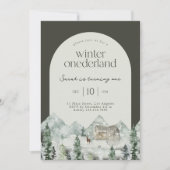 ウィンターワンダーランドアーチファースト誕生日パーティー 招待状 (正面)
