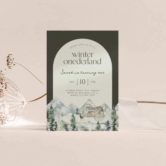 ウィンターワンダーランドアーチファースト誕生日パーティー 招待状