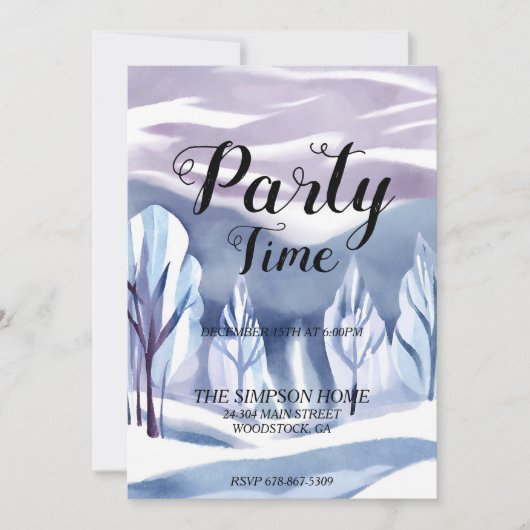 ウィンターワンダーランドウォーターカラークリスマス招待状 招待状 (正面)