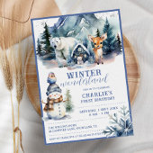 ウィンターワンダーランドウォーターカラー子供の誕生日 招待状