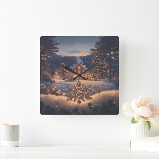 ウィンターワンダーランドウォールクロック スクエア壁時計 (ホーム)