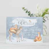 ウィンターワンダーランドウッドランドの最初の誕生日パーティー 招待状 (スタンド正面)