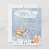 ウィンターワンダーランドウッドランドの最初の誕生日パーティー 招待状 (正面)