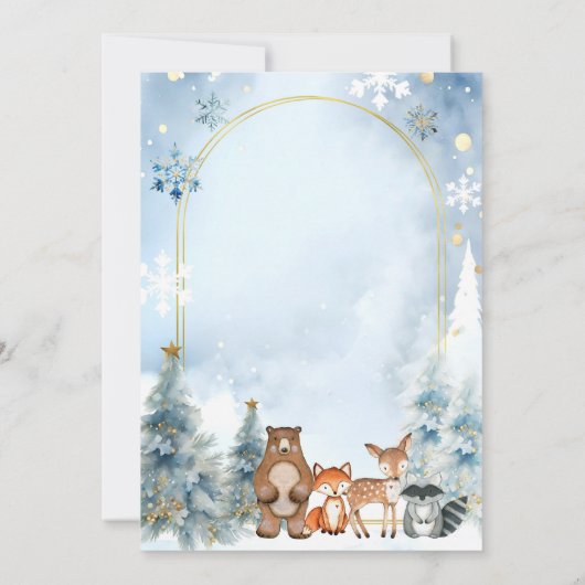 ウィンターワンダーランドウッドランドアニマルズフォレスト誕生日 招待状 (裏面)
