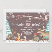 ウィンターワンダーランドウッドランドピンク誕生日 招待状 (正面)