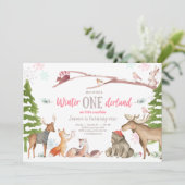 ウィンターワンダーランドウッドランドピンク誕生日 招待状 (スタンド正面)