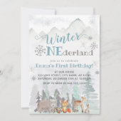 ウィンターワンダーランドウッドランドフォレストアニマルズ誕生日 招待状 (正面)