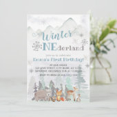 ウィンターワンダーランドウッドランドフォレストアニマルズ誕生日 招待状 (スタンド正面)