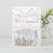 ウィンターワンダーランドウッドランドフォレストアニマルズ誕生日 招待状 (スタンド正面)
