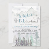 ウィンターワンダーランドウッドランドフォレスト誕生日 招待状 (正面)