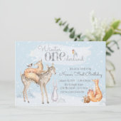 ウィンターワンダーランドウッドランドボーイガールファースト誕生日 招待状 (スタンド正面)