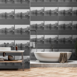 ウィンターワンダーランドエバーグリーンツリーズレイク白黒 壁紙