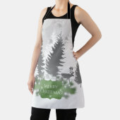 ウィンターワンダーランドオールオーバープリントエプロン – 緑 エプロン (インサイチュ)